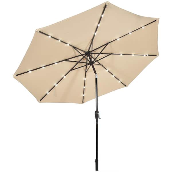 Costway 10 ft. Iron Market Solar LED Lighted Tilt Patio Umbrella in Beige