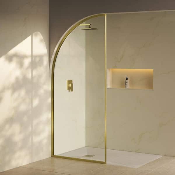 Swiss Madison Demi 34 in. x 76 in. Fixed Framed 3/8 in. (10 mm) Clear Tempered Glass Tub Door with Gold Brushed Frame