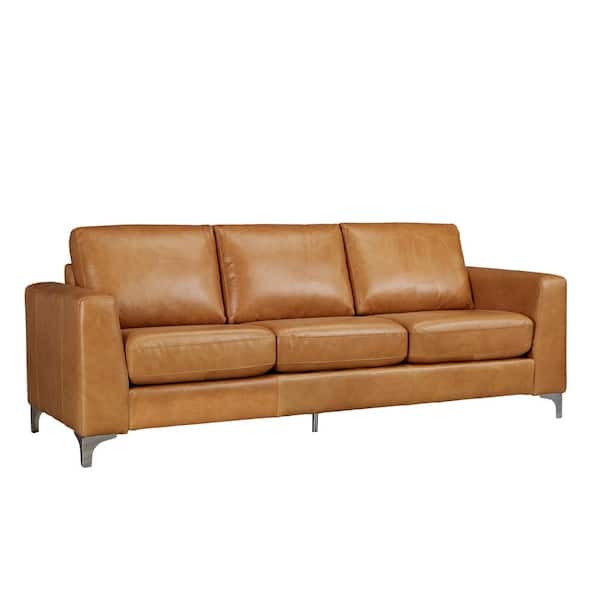Homesullivan Russel 91 In Caramel Faux, Imitation Leather Couch
