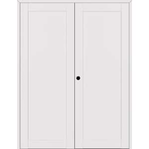 1 Panel Shaker 64 in. x 96 in. Right Active Snow White Wood Composite Double Prehung Interior Door