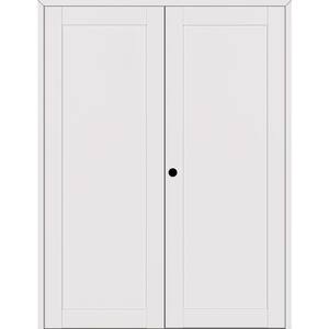 1 Panel Shaker 64 in. x 84 in. Right Active Snow White Wood Composite Double Prehung Interior Door