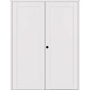 1 Panel Shaker 60 in. x 96 in. Right Active Snow White Wood Composite Double Prehung Interior Door