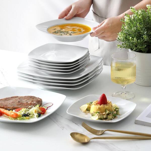 MALACASA 18-Piece Gray White Porcelain Dinnerware Set Service for