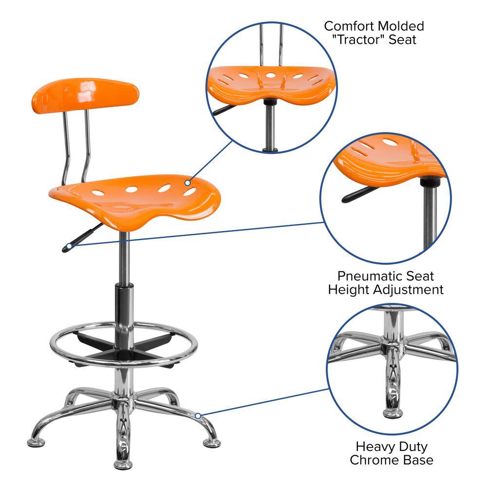 Vibrant Orange Adjustable Swivel Metal Bar Stool
