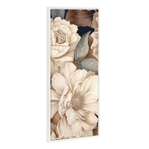 Kate and Laurel Sylvie Retro Glam Floral in Muted Color Tones 1-Piece White Framed Canvas Art Print, 18.00 in. x 40.00 in.