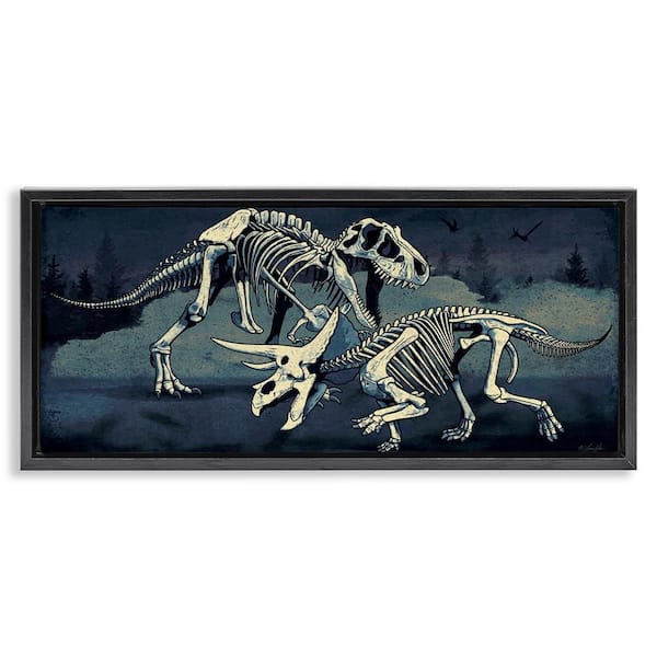 Stupell Industries Dinosaur Skeletons Duo by Lauren Rader Black Floater Frame Animal Graphic Art Print 11 in. x 25 in.