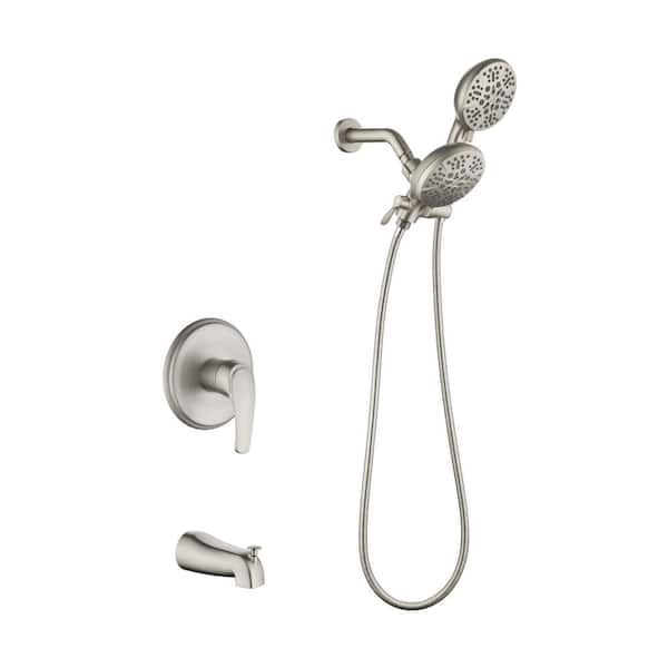 Fapully Single Handle 7 Spray Mode Tub And Shower Faucet 2 Gpm Dual Shower Head In Brushed