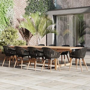 LuLu 11-Piece Teak Finish Patio Rectangular Dining Table Set Ideal for Outdoors and Indoors