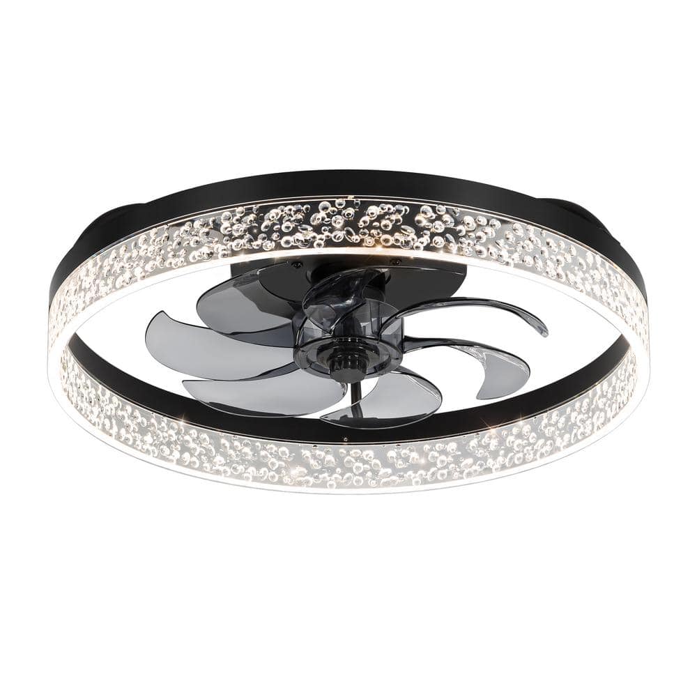 Breezary 20 in. Indoor Black Chandelier Caged Ceiling Fan with Seeded Acrylic Shade and Remote Control Included