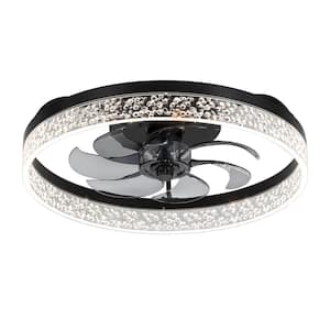 20 in. Indoor Black Chandelier Caged Ceiling Fan with Seeded Acrylic Shade and Remote Control Included