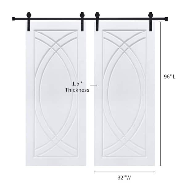 Double Modern Art Panel 64 in. x 96 in. MDF White Barn Sliding Door With Hardware kit