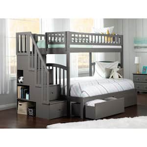 Westbrook Grey Twin Over Full Staircase Bunk with 2-Urban Bed Drawers