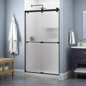 Contemporary 48 in. x 71 in. Frameless Sliding Shower Door in Matte Black with 1/4 in. Tempered Rain Glass