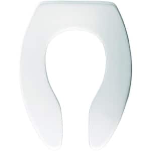Self Sustaining Round Commercial Plastic Open Front Toilet Seat in White Never Loosens