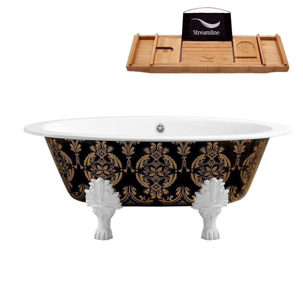 Streamline 65 in. Cast Iron Clawfoot NonWhirlpool Bathtub in Glossy Green with Glossy White