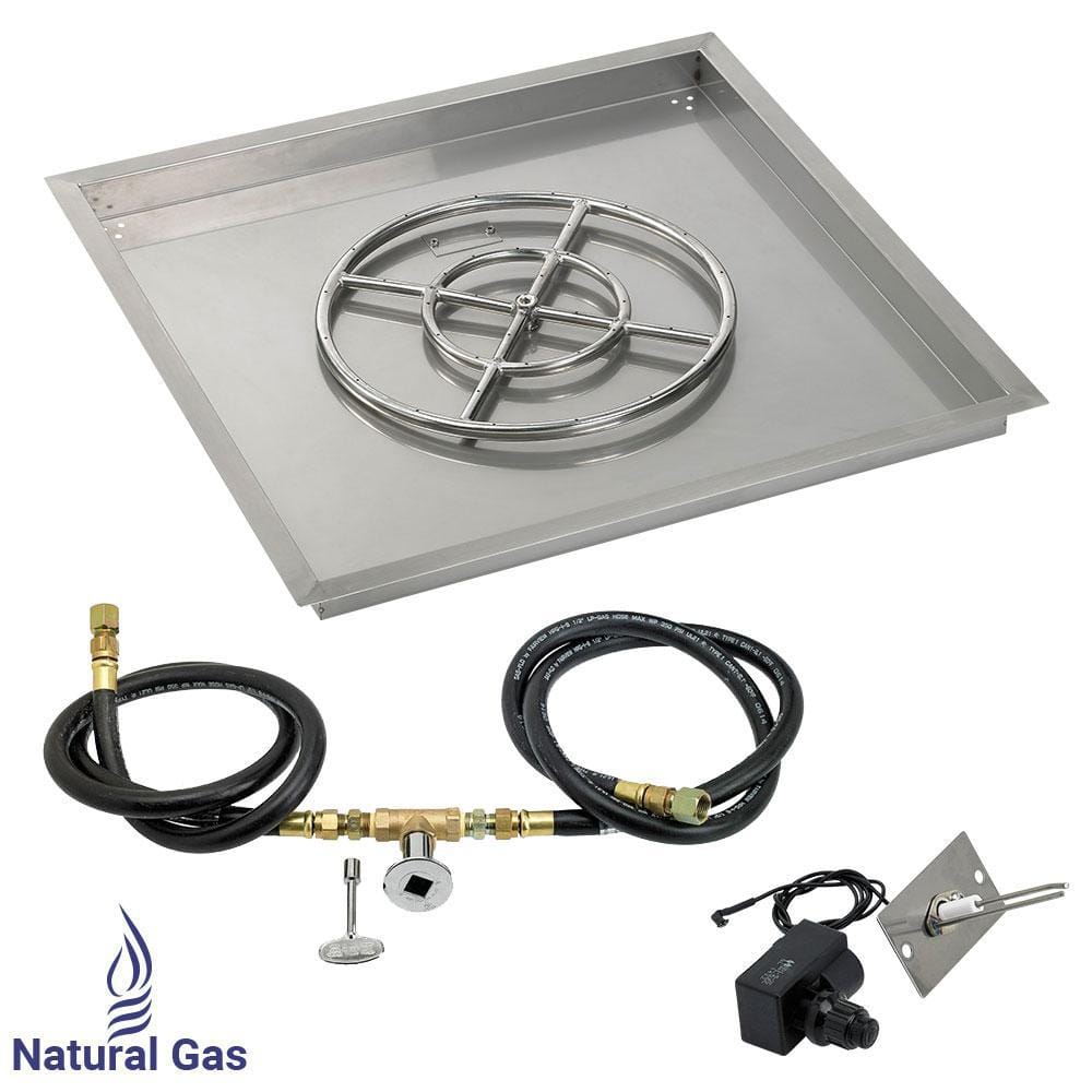 American Fire Glass 36 in. sq. Stainless Steel Drop-In Pan with Spark Ignition Kit (18 in. Fire Pit Ring) Natural Gas, Silver -  SS-SQPKIT-N-36