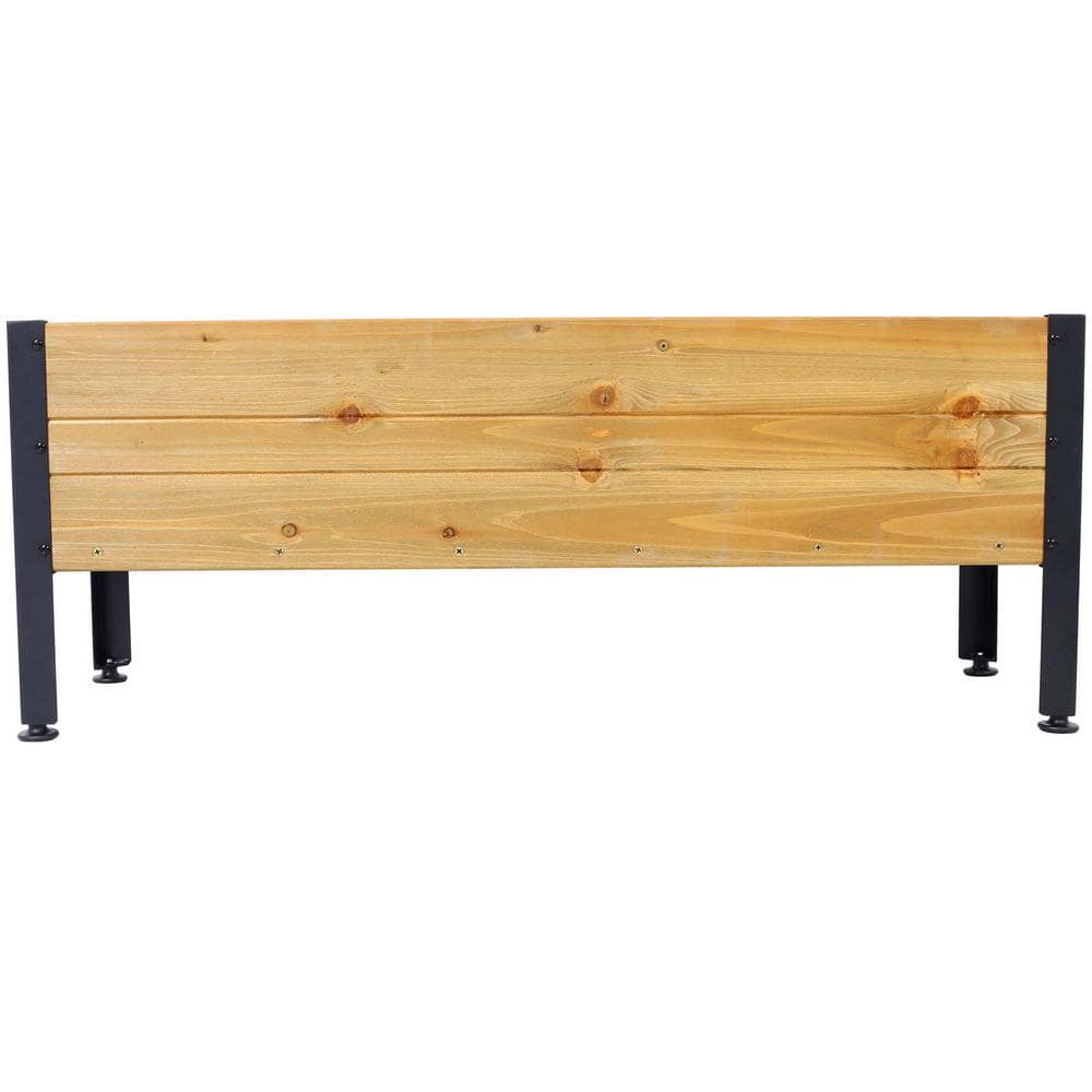 37 in. Brown Fir Wood Rectangular Raised Garden Bed with Black Steel Legs