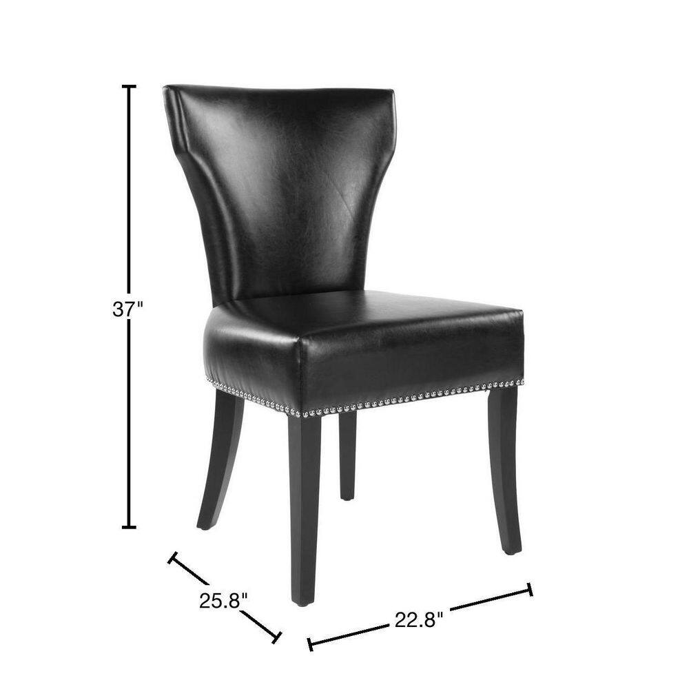 Transitional Black Leather Upholstered Side Chair with Wood Legs