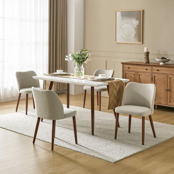 Eliseo Beige Modern Upholstered Dining Chair with Solid Wood Tapered Legs Set of 4