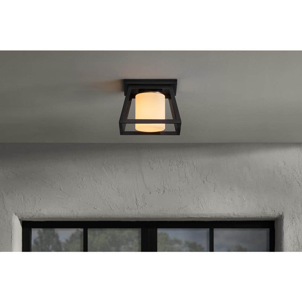 Cardston 1-Light Black Outdoor Flush Mount Ceiling Light Fixture with White Opal Glass price history on PriceWatchPro