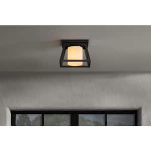 Cardston 1-Light Black Outdoor Flush Mount Ceiling Light Fixture with White Opal Glass