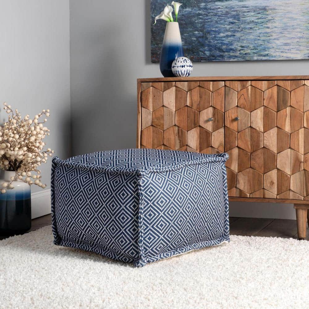 Amalfi Aztec Print 20" Blue Indoor/Outdoor Ottoman Pouf