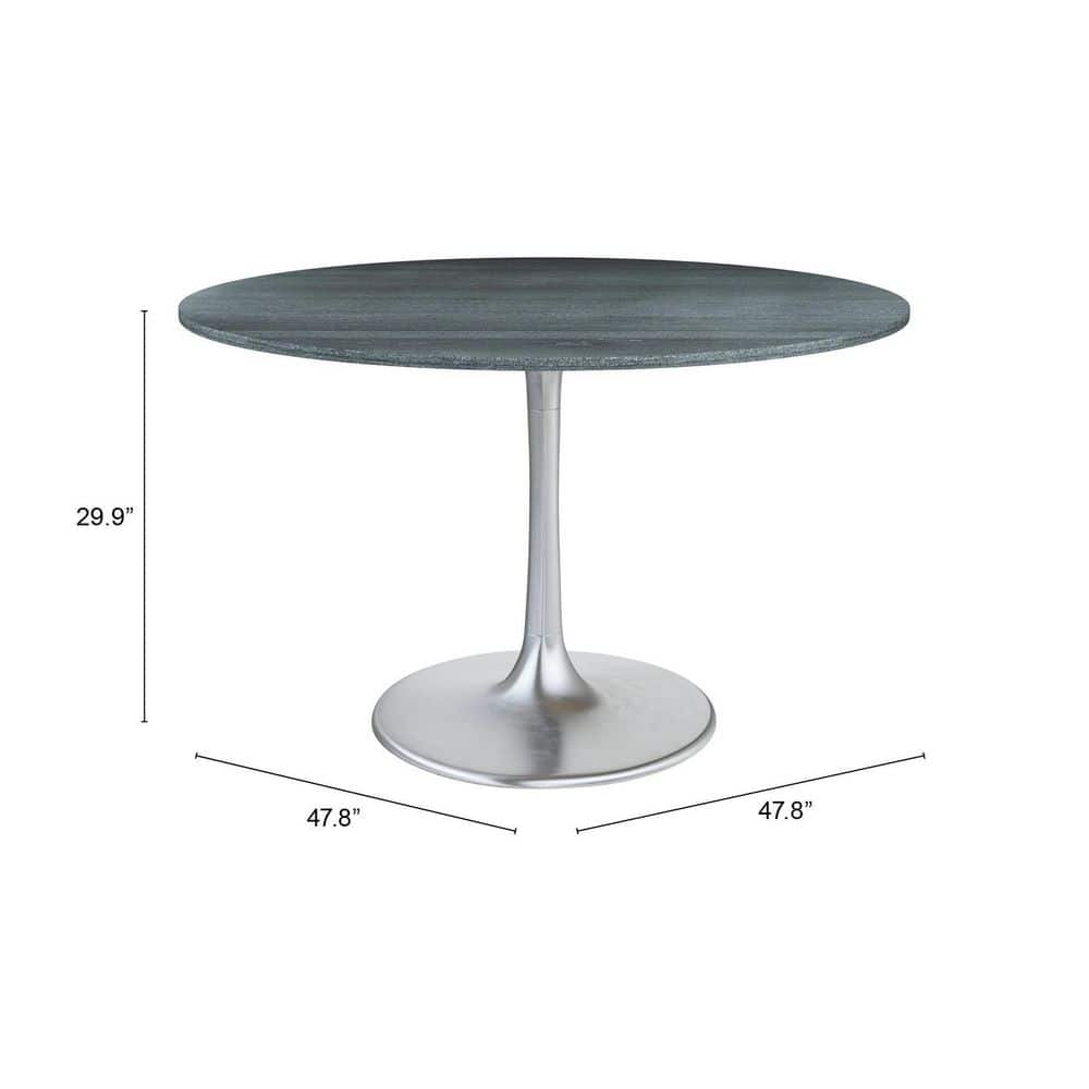 47'' Gray Marble and Silver Round Dining Table
