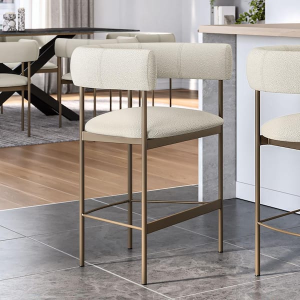 Julius 24.38 in. Cream Boucle Polyester / Bronze Metal Counter Stool