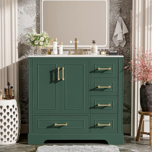 36 in. W x 18.3 in. D x 34 in. H Single Sink Freestanding Bath Vanity in Green with White Ceramic Top