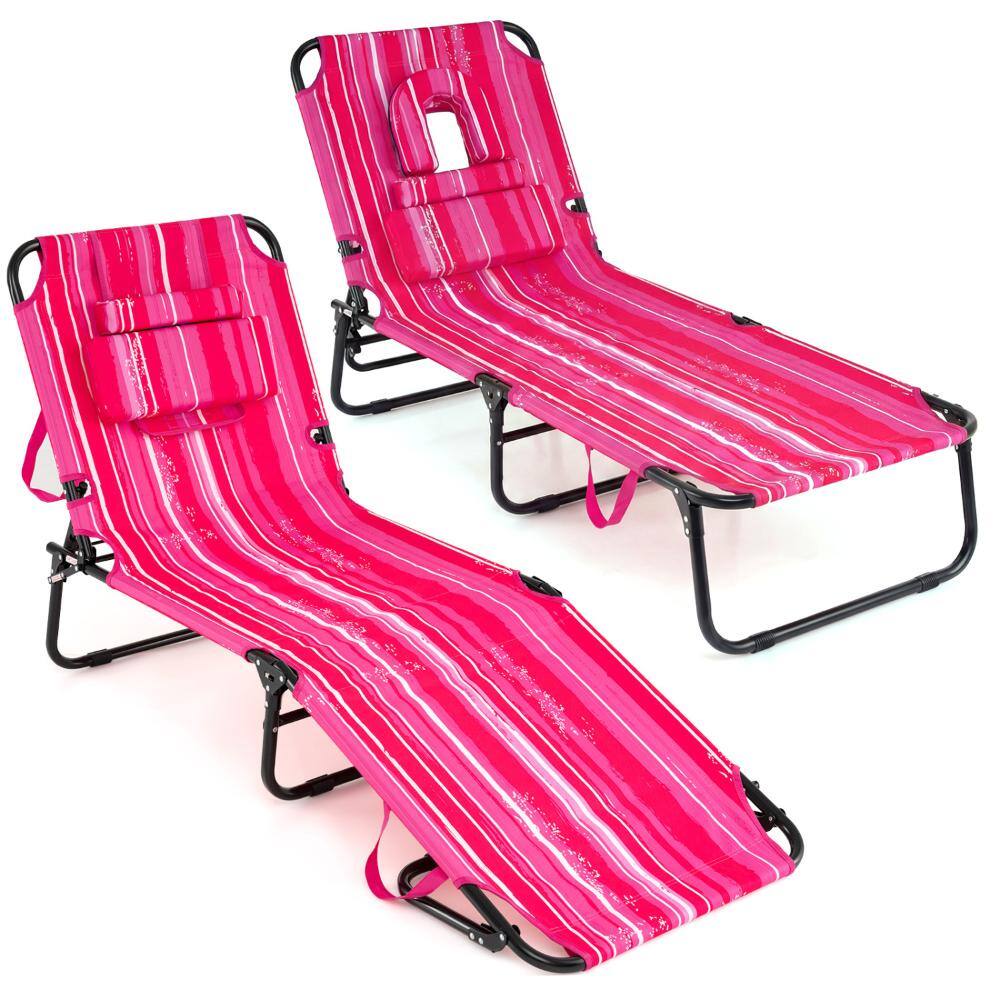 Set of 2 Folding Face-Down Tanning Chairs with Face Hole, 3 Pillows and 330 lb. Capacity, Pink Stripe price history on PriceWatchPro