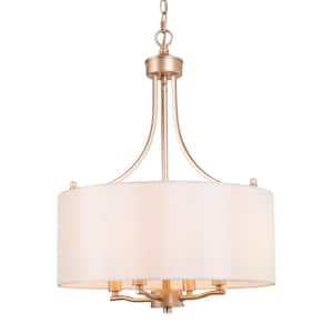 Modern 4-Light Gold Chandelier with Farmhouse Fabric Shade Classic Drum Pendant Dining Room Island Ceiling Light