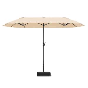 13 ft. Metal Double-sided Patio Umbrella with Crank Handle Umbrella Base Safety Lock in Beige