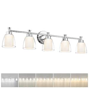 36.2 in. 5-Light Chrome Modern LED Vanity Light with Clear Frosted Glass Shade