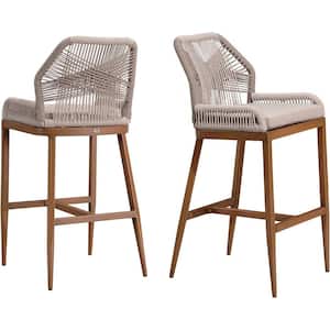 Modern Aluminum Twill Wicker Woven Counter Height Outdoor Bar Stool with Back and Cushion (2-Pack)
