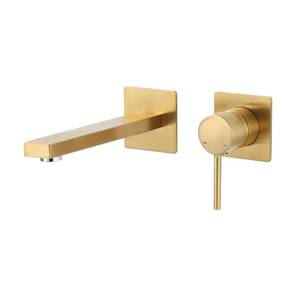 IVIGA Brass Single Handle Wall Mounted Bathroom Faucet with 2 Aerators, Drip-Free Ceramic Valve and Flange in Gold