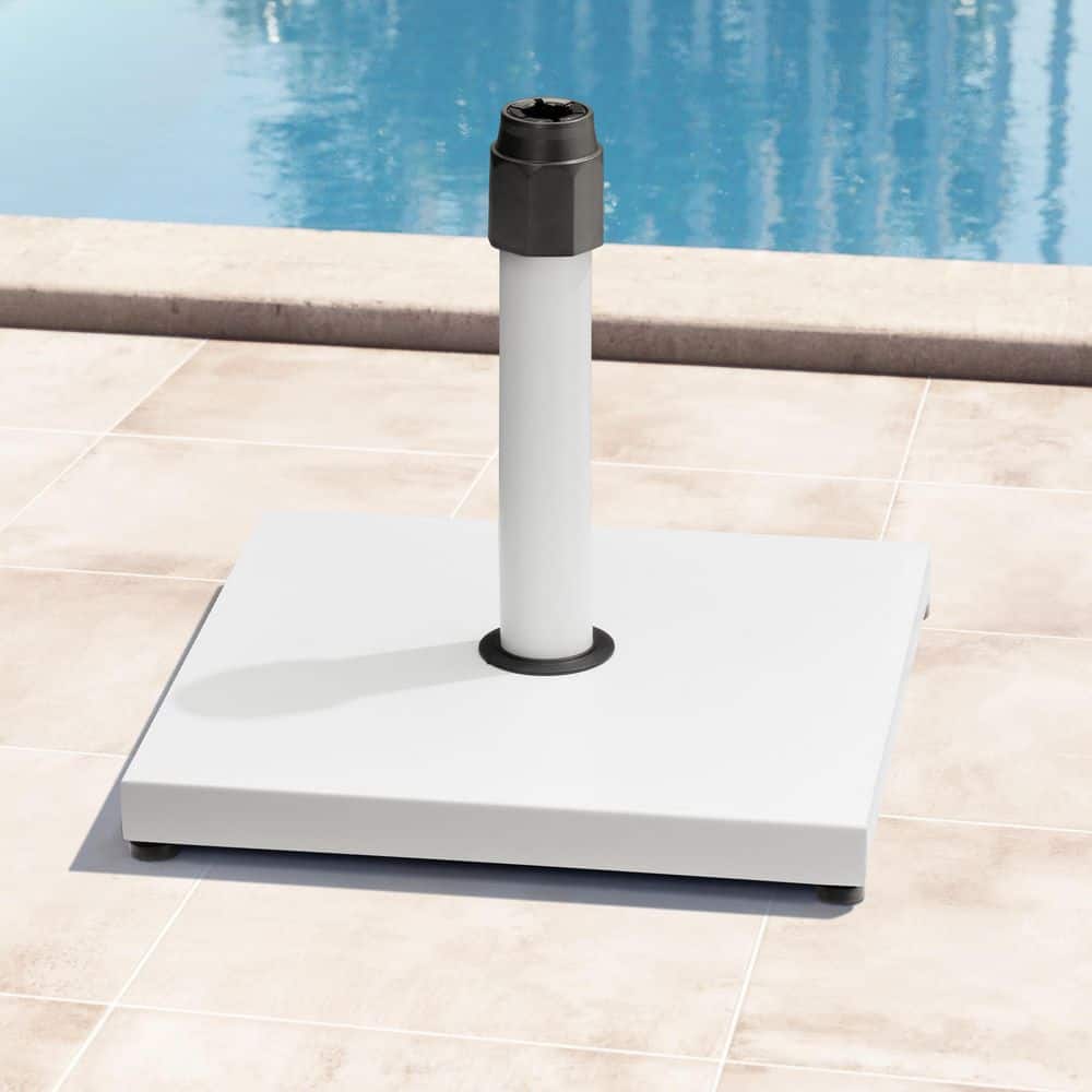 cement patio umbrella stand free standing 40 Pound Patio Umbrella Base Stand Outdoor Square Concrete Stand Heavy Duty Market Umbrella Pole Holder in White