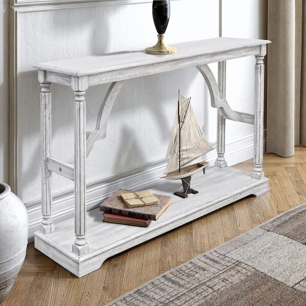 GALANO Delroy 45.9 in. Spray Paint White Rectangular Solid Wood Console Table