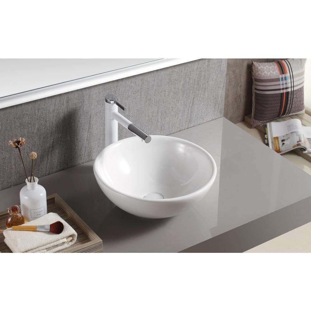 Elanti 15.5'' White Ceramic Round Vessel Sink