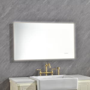 42 in. W x 24 in. H Rectangular Framed Dimmable Anti-Fog Memory Backlit LED Wall Bathroom Vanity Mirror in Gold