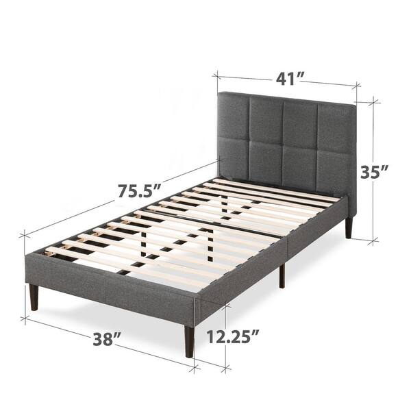 Zinus Lottie Grey Twin Upholstered Platform Bed Frame With Short Headboard Fspbo Gr T The Home Depot