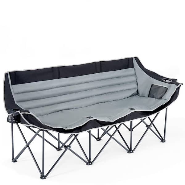 Oversized three Person Camping Adults Heavy Duty Folding Chair with Cup Holder for Outside Picnic Beach Travel