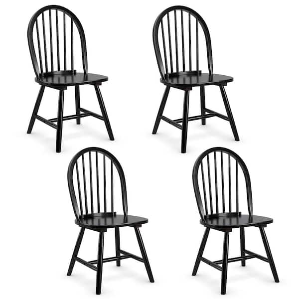 Costway Black Vintage Windsor Dining Side Chair Wood Spindleback Kitchen Room (Set of 4)