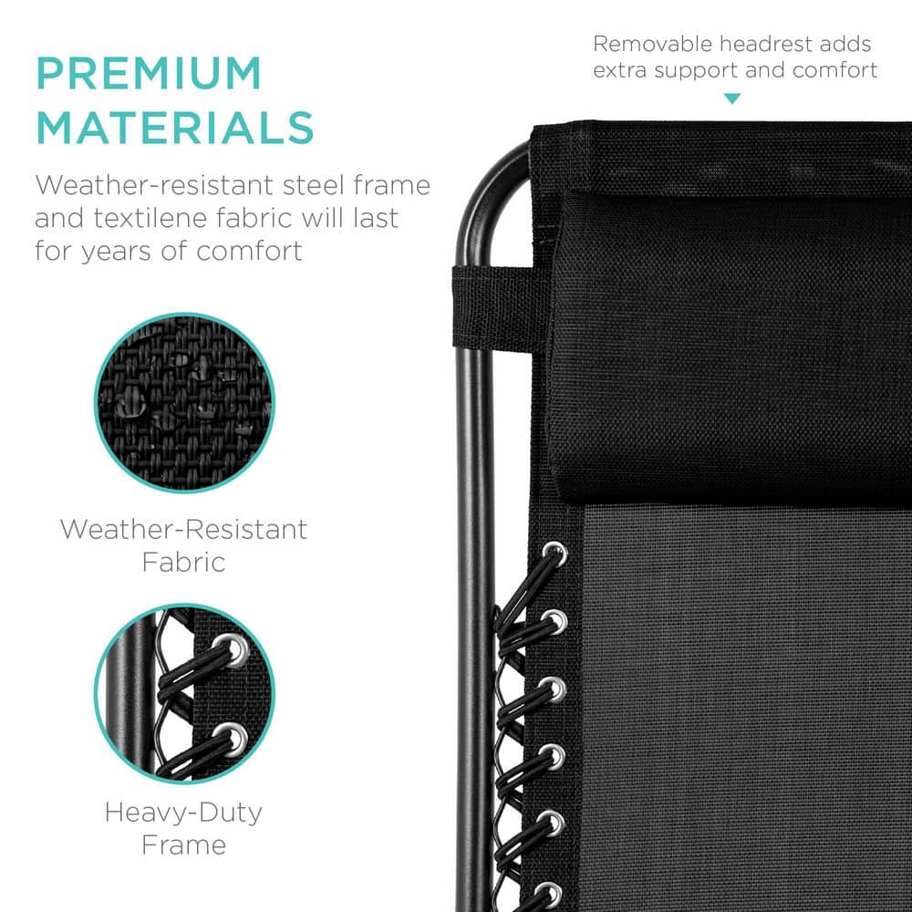 Set of 2 Black Steel Mesh Zero Gravity Recliners with Cup Holder