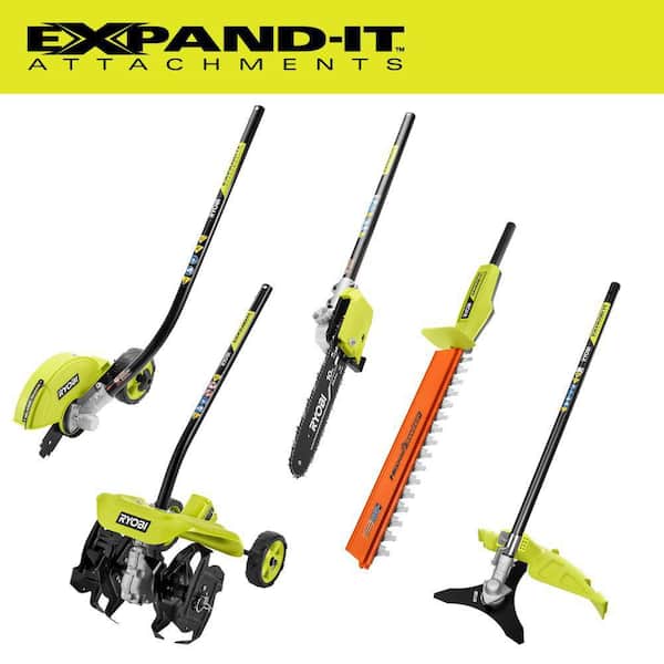 RYOBI EXPAND-IT Universal Straight Shaft Edger, 10" Pole Saw, Brush-Cutter, Hedge Trimmer, and Tiller Attachments