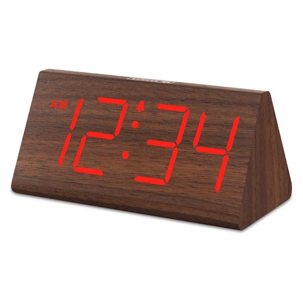 Afoxsos Wooden Digital Alarm Clocks with Large Numbers, Dimmer, Snooze  and  DST, 12/24H in Red