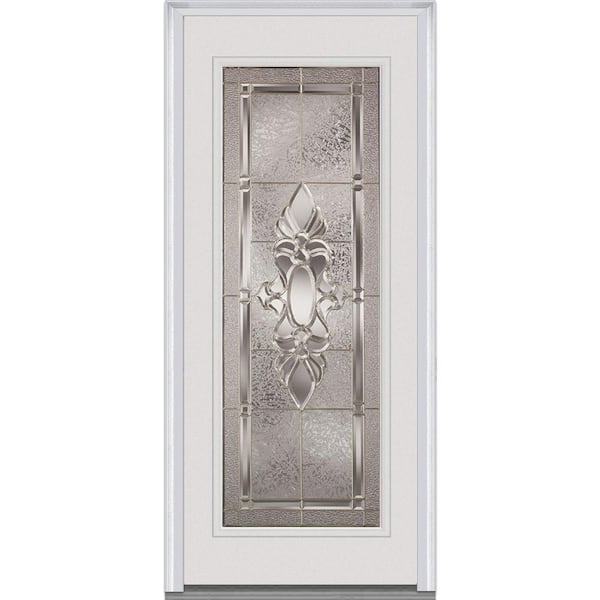 Milliken Millwork 36 in. x 80 in. Heirloom Master Decorative Glass Full Lite Primed White Steel Prehung Front Door