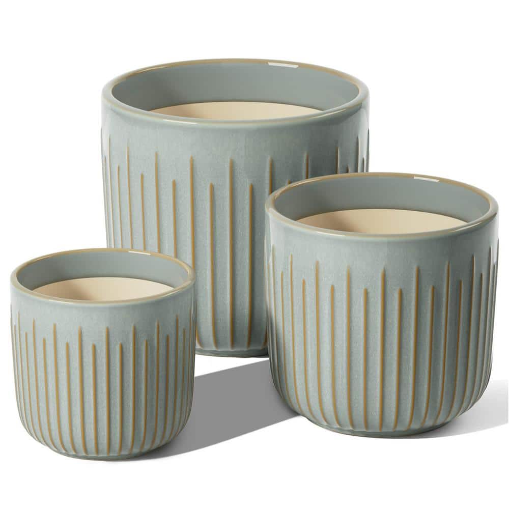 8.3 Plus 6.9 Plus 5.7 in. Ceremic Flowerpots with Drainage Holes (Set of 3)