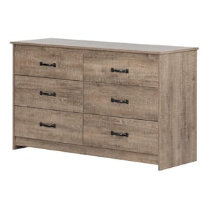 Tassio 6-Drawer Weathered Oak Dresser 31.25 i.n H x 52 in. W x 19 in. L
