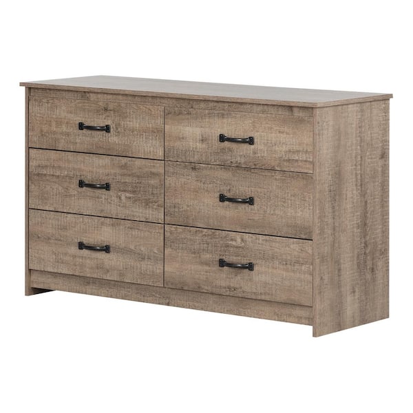 South Shore Tassio 6-Drawer Weathered Oak Dresser 31.25 i.n H x 52 in. W x 19 in. L