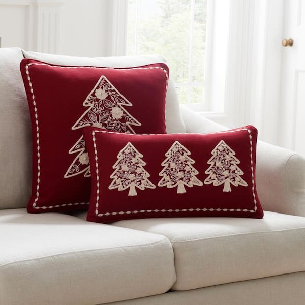 The Company Store Legends Luxury Holiday Tree Red Lumbar Throw Pillow Cover 83427B LUM RED The Home Depot